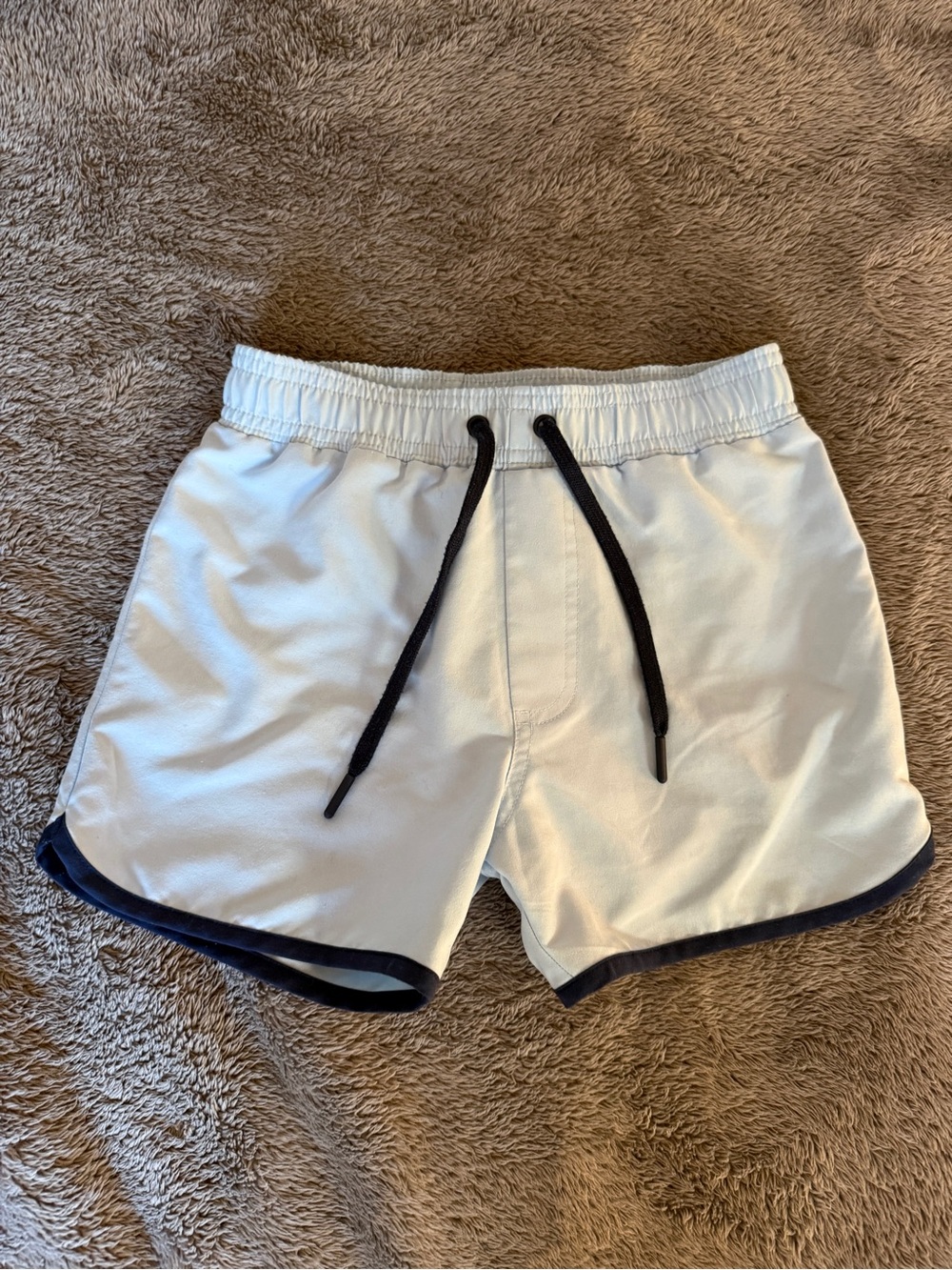 Minnow Boys Boardie Swim Trunks Cream Navy Trim Size 7/8